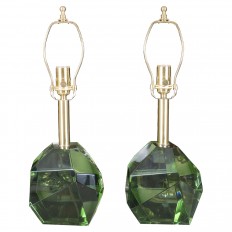 Pair of green facet cut nugget Murano glass lamps